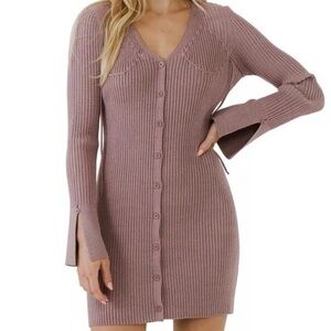 Free The Roses Button Up Corset Detail Knit Dress
